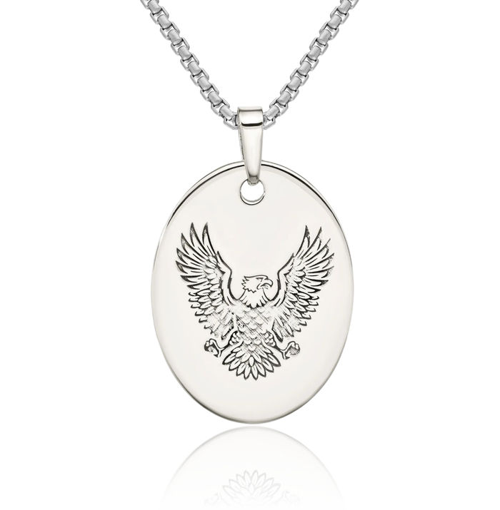 925 Sterling Silver Vintage Eagle Symbol of Strength Freedom Hawk Bird Oval Necklace Chain Pendant Charm