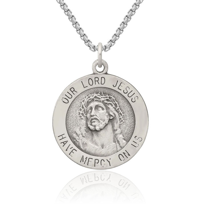 925 Sterling Silver Vintage Ecce Homo Jesus Christ Head Medal Necklace Religious Chain Pendant Christian Faith Charm