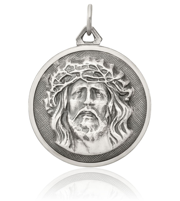 925 Sterling Silver Vintage Ecce Homo Jesus Christ Head Medal Necklace Religious Chain Pendant Christian Faith Charm