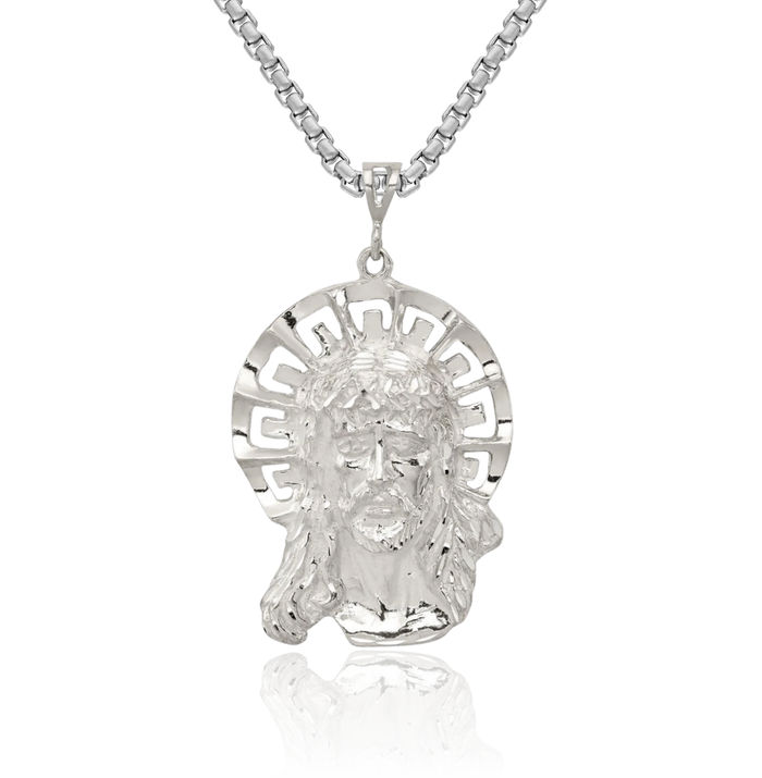 925 Sterling Silver Ecce Homo Jesus Christ Head Medal Necklace Religious Chain Pendant Christian Faith Charm