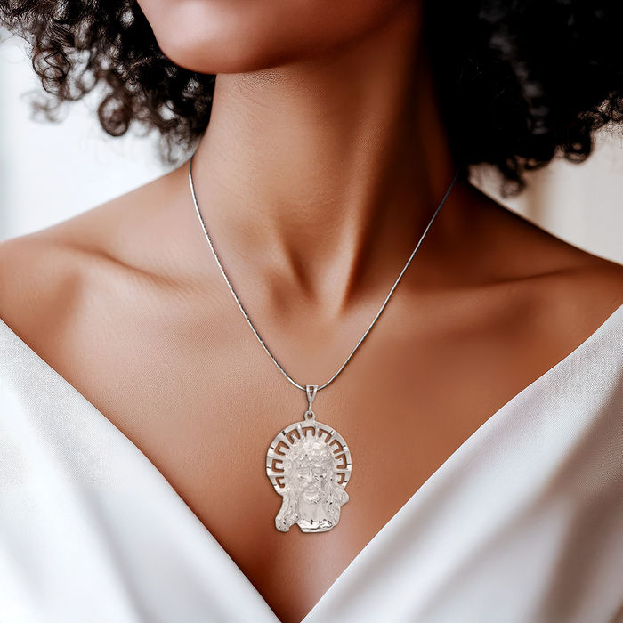925 Sterling Silver Ecce Homo Jesus Christ Head Medal Necklace Religious Chain Pendant Christian Faith Charm