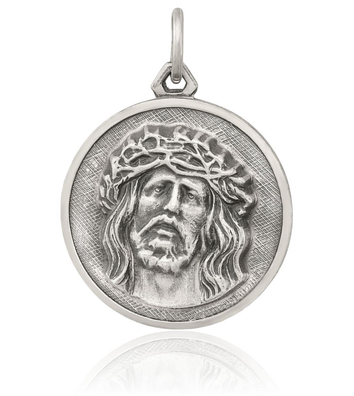 925 Sterling Silver Vintage Ecce Homo Jesus Christ Head Medal Necklace Religious Chain Pendant Christian Faith Charm