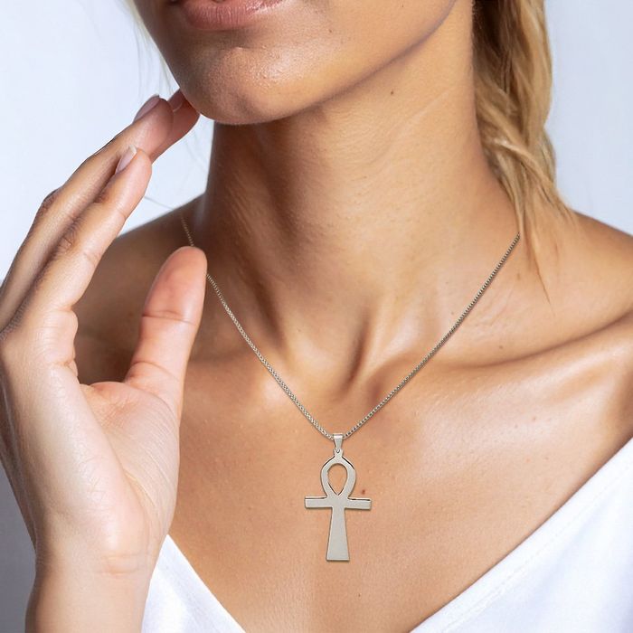Sterling Silver Ankh Cross Pendant Necklace - 18 Inch Chain, Sacred Egyptian Key Of Life Symbol - View #9