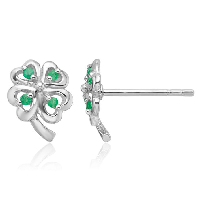 925 Sterling Silver Green Emerald 4 Leaf Lucky Clover Shamrock Flower Heart Irish Claddagh Celtic Stud Earrings Jewelry