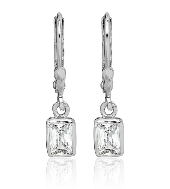 925 Sterling Silver Emerald-Cut Cubic Zirconia CZ Drop Dangle Earrings