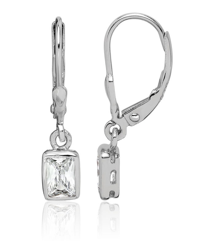 925 Sterling Silver Emerald-Cut Cubic Zirconia CZ Drop Dangle Earrings