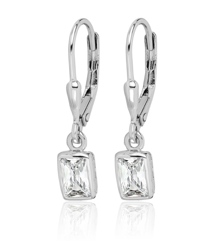 925 Sterling Silver Emerald-Cut Cubic Zirconia CZ Drop Dangle Earrings