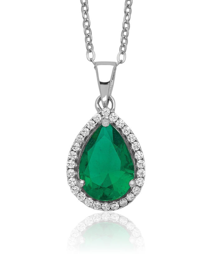 925 Sterling Silver Green Emerald Cubic Zirconia CZ Chain Necklace Gemstone Pendant Charm May Birthstone Jewelry