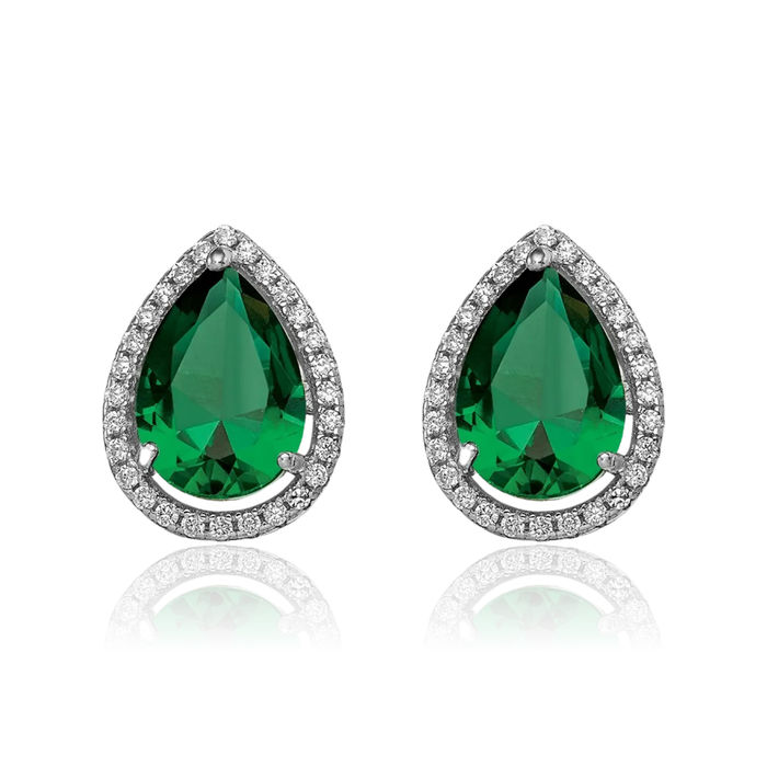 925 Sterling Silver Green Emerald Cubic Zirconia CZ Stud Earrings May Birthstone Jewelry