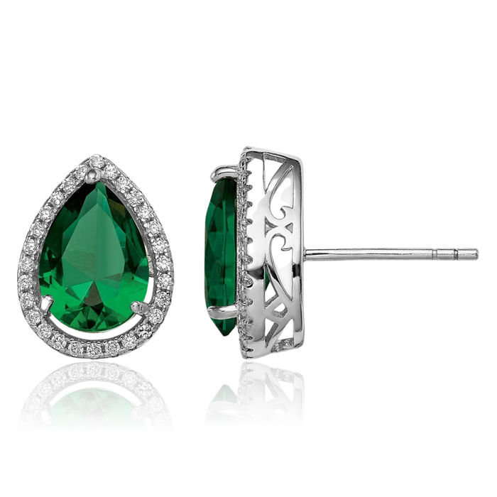 925 Sterling Silver Green Emerald Cubic Zirconia CZ Stud Earrings May Birthstone Jewelry