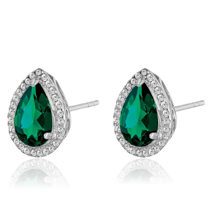 925 Sterling Silver Green Emerald Cubic Zirconia CZ Stud Earrings May Birthstone Jewelry