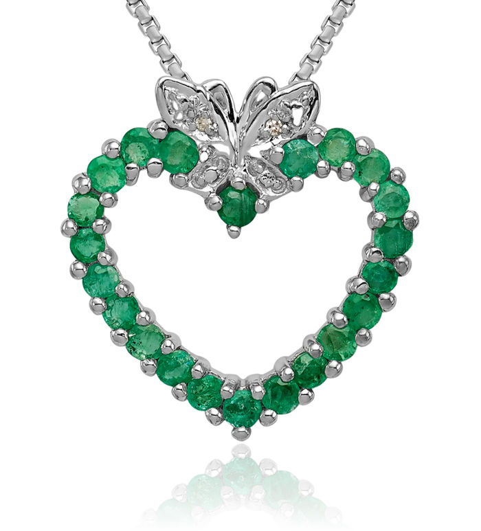 925 Sterling Silver Green Emerald Diamond Heart Necklace Gemstone Pendant Charm