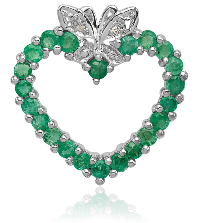 925 Sterling Silver Green Emerald Diamond Heart Necklace Gemstone Pendant Charm