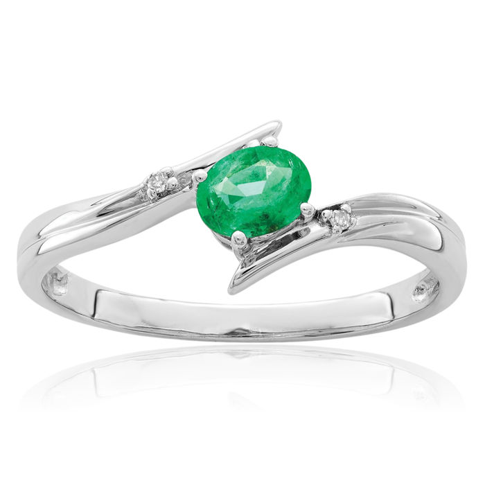 925 Sterling Silver Green Emerald Diamond Ring Gemstone Band