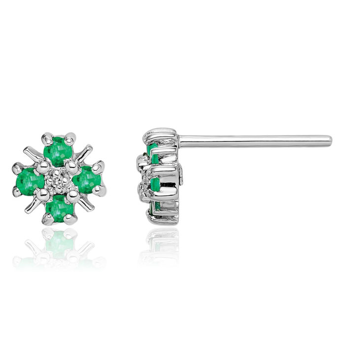 925 Sterling Silver Green Emerald Diamond Studs Gemstone Earrings May Birthstone Jewelry