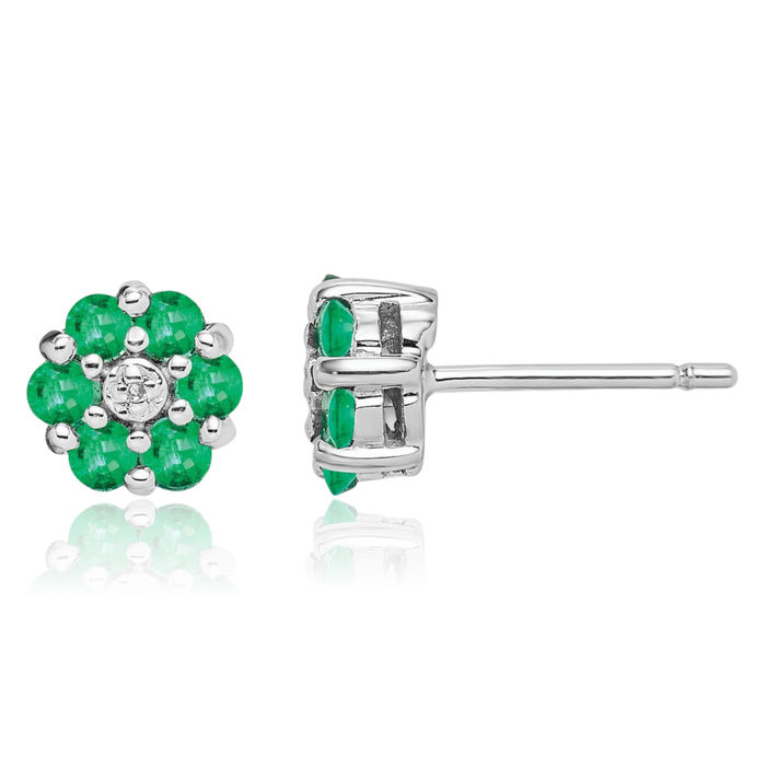 925 Sterling Silver Green Emerald Diamond Studs Gemstone Earrings May Birthstone Jewelry