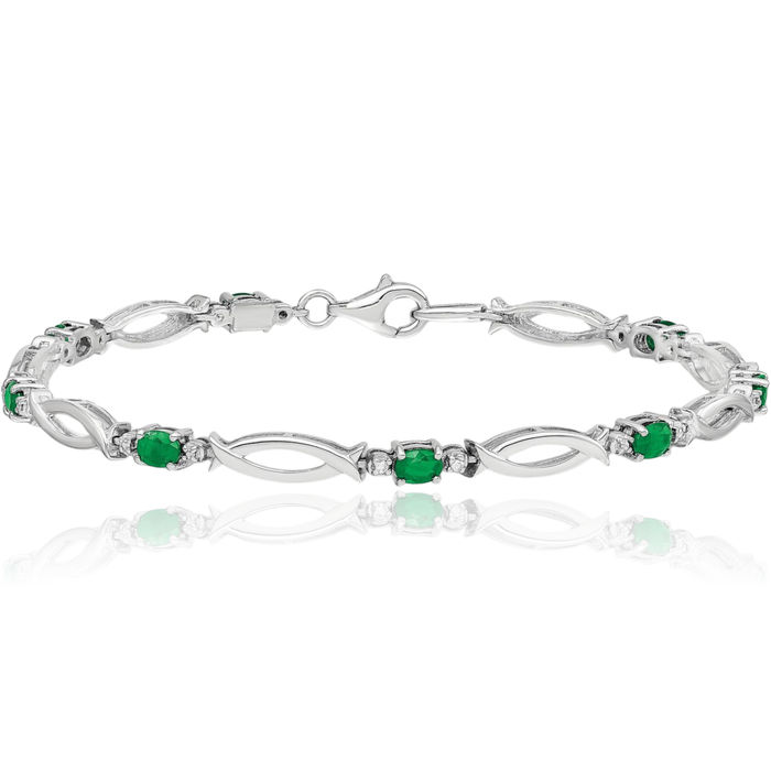 925 Sterling Silver Green Emerald Diamond Chain Gemstone Tennis Bracelet