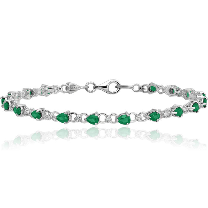 925 Sterling Silver Green Emerald Diamond Chain Gemstone Tennis Bracelet