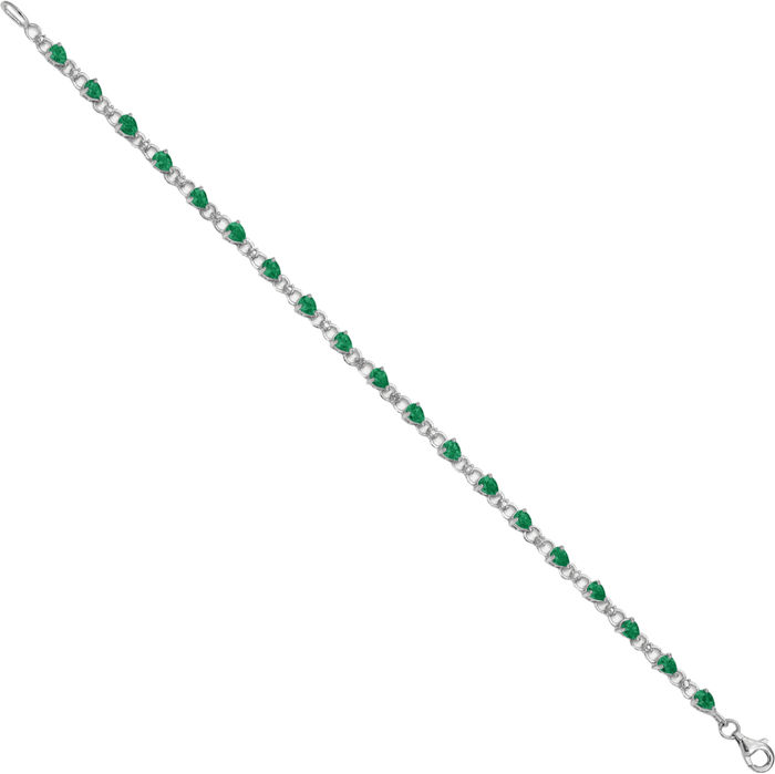 925 Sterling Silver Green Emerald Diamond Chain Gemstone Tennis Bracelet