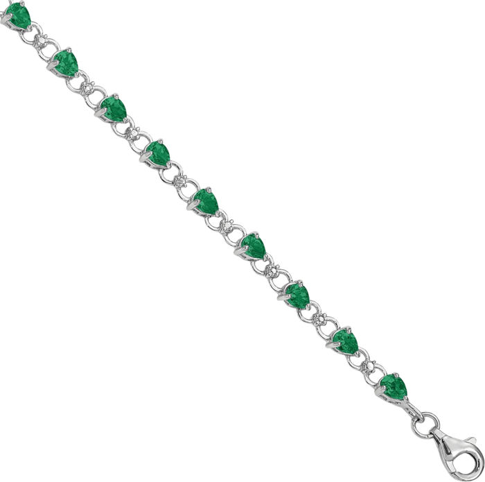 925 Sterling Silver Green Emerald Diamond Chain Gemstone Tennis Bracelet