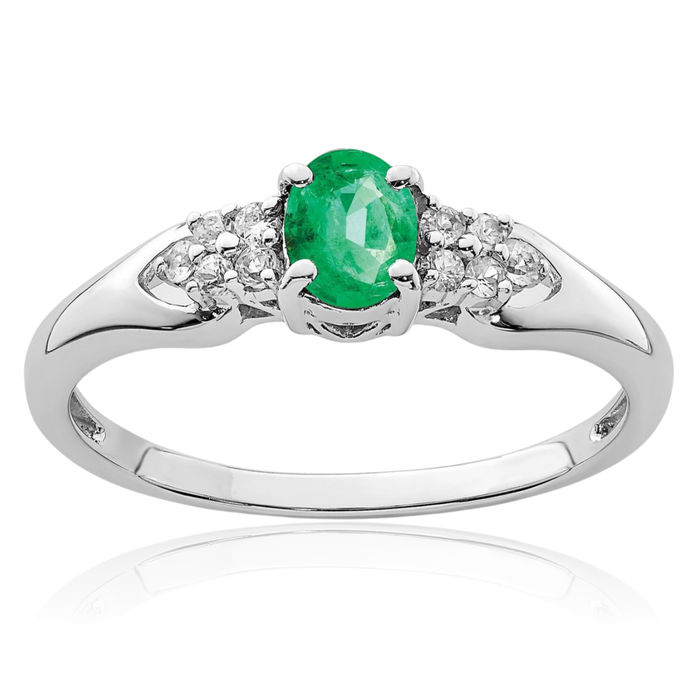 925 Sterling Silver Green Emerald White Sapphire Ring Gemstone Band