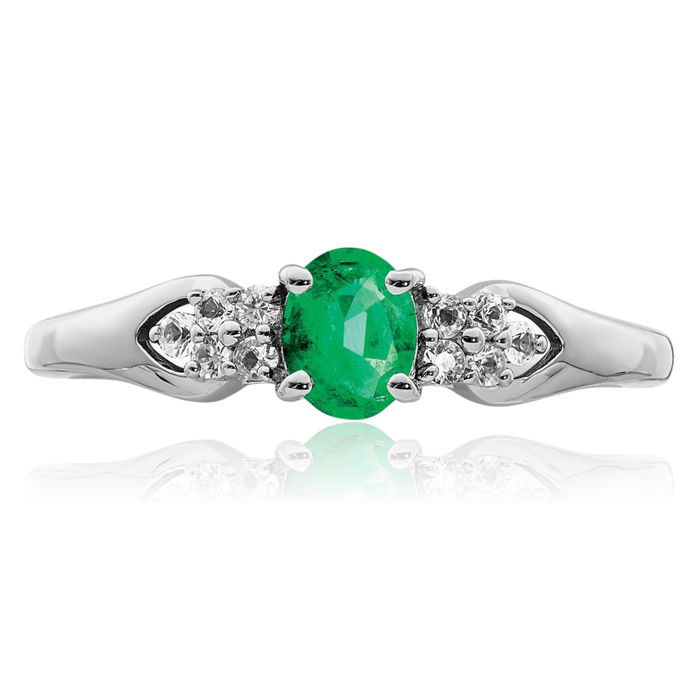 925 Sterling Silver Green Emerald White Sapphire Ring Gemstone Band