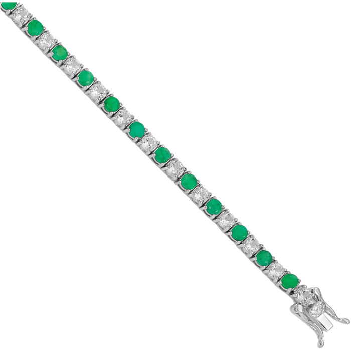 925 Sterling Silver Green Emerald White Topaz Tennis Bracelet