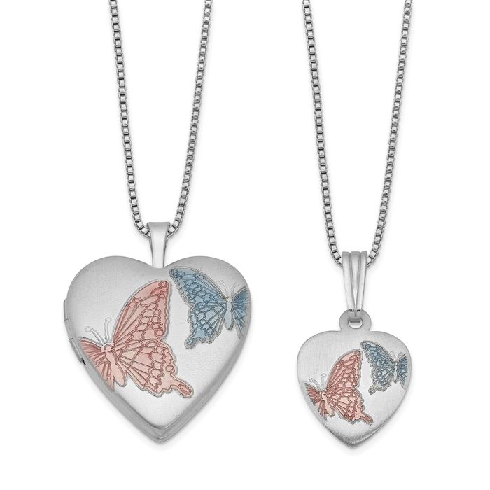 925 Sterling Silver Butterflies Heart Personalized Photo Locket Necklace Picture Pendant Charm Set