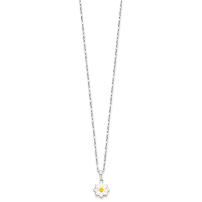 925 Sterling Silver Yellow White Flower Chain Necklace