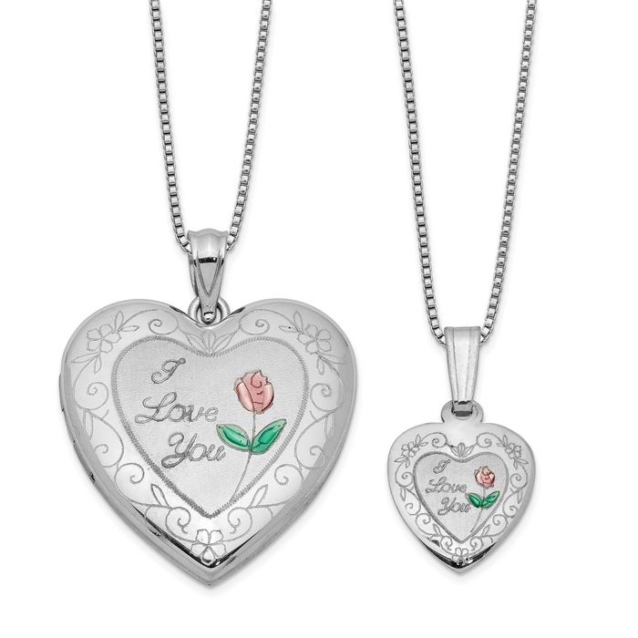 925 Sterling Silver Rose I Love You Heart Mother Daughter Personalized Photo Locket Pendant Necklace Mama Charm Set