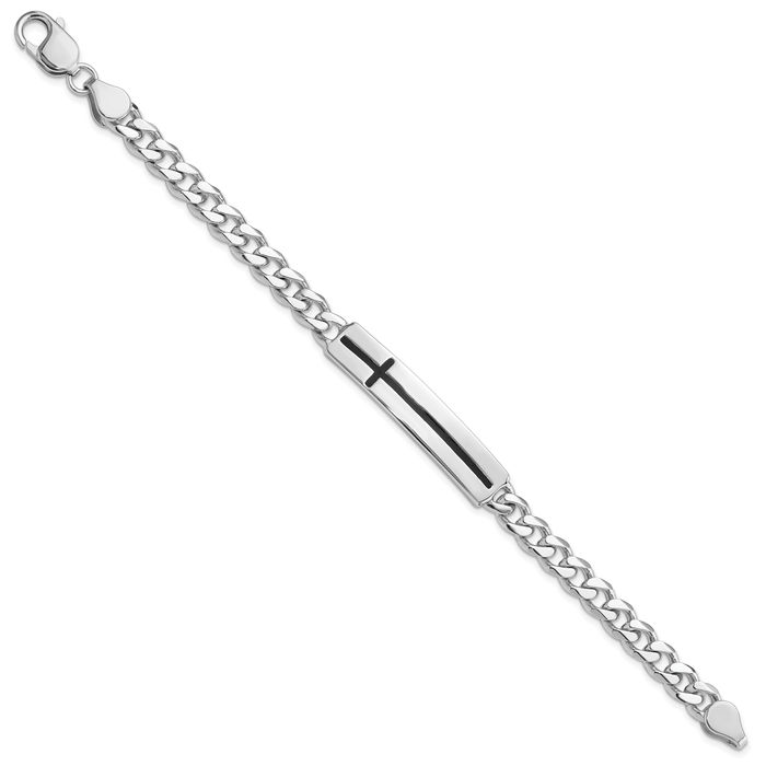 925 Sterling Silver Holy Cross Bar Mens Chain Charm Bracelet