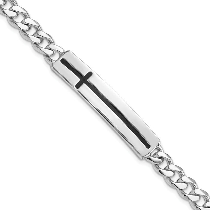 925 Sterling Silver Holy Cross Bar Mens Chain Charm Bracelet