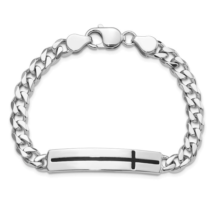 925 Sterling Silver Holy Cross Bar Mens Chain Charm Bracelet