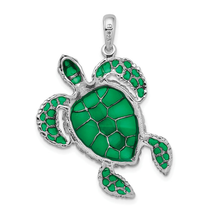 925 Sterling Silver Green Sea Turtle Necklace Chain Pendant Charm