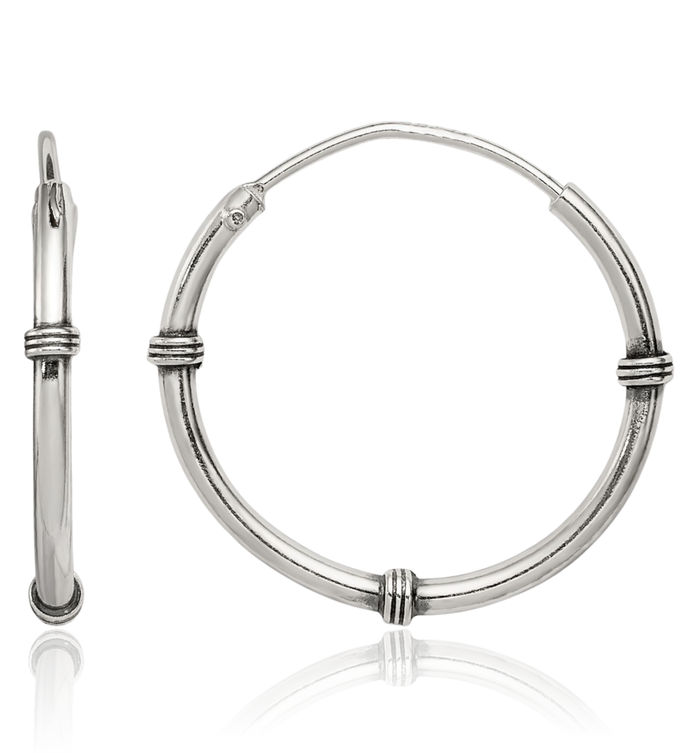 925 Sterling Silver Vintage Endless Round Small Hoop Earrings
