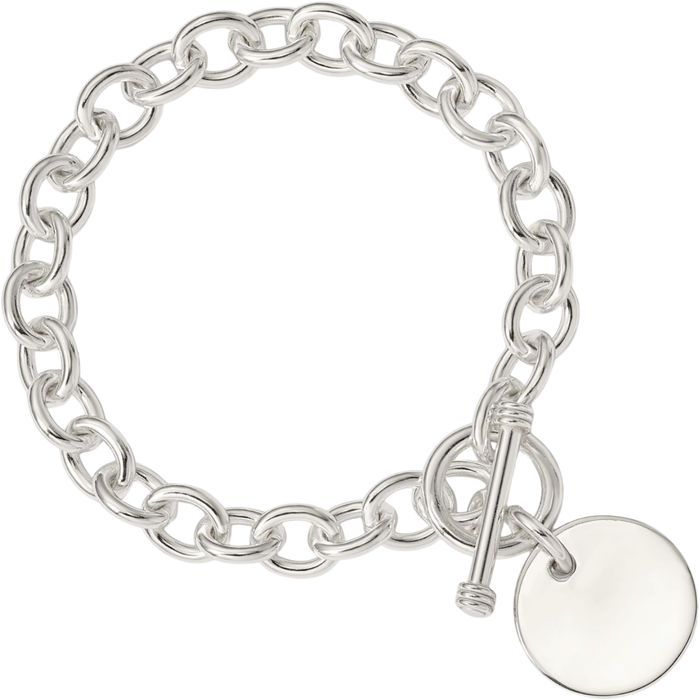 925 Sterling Silver Engraveable Circular Disc Link Chain Bracelet