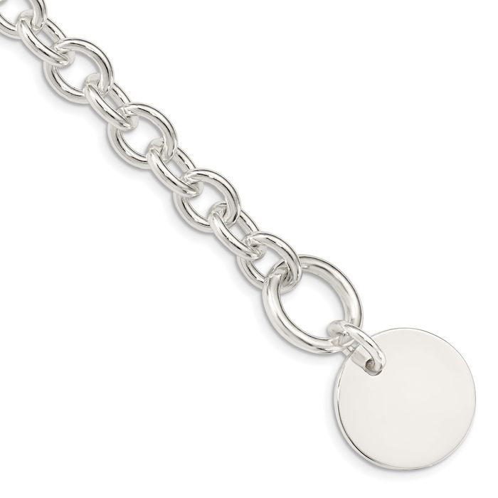 925 Sterling Silver Engraveable Circular Disc Link Chain Bracelet