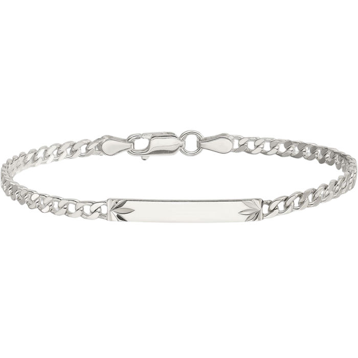 925 Sterling Silver Engraveable Curb Link Name Bar Identification ID Bracelet