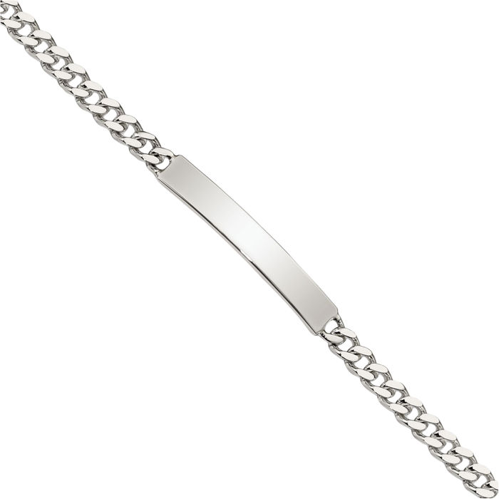 925 Sterling Silver Engraveable Curb Link Name Bar Identification ID Bracelet