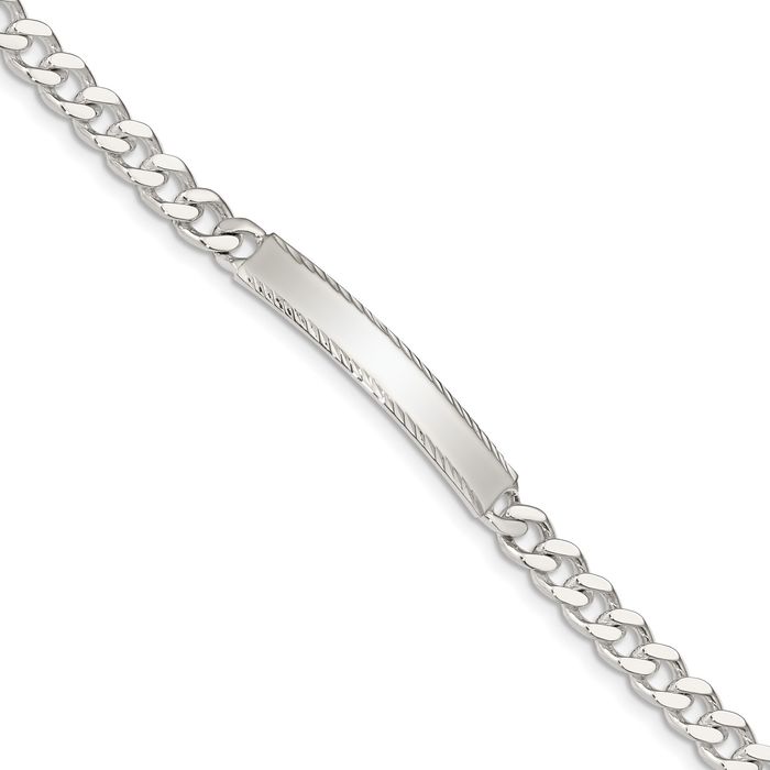 925 Sterling Silver Engraveable Curb Link Name Bar Identification ID Bracelet