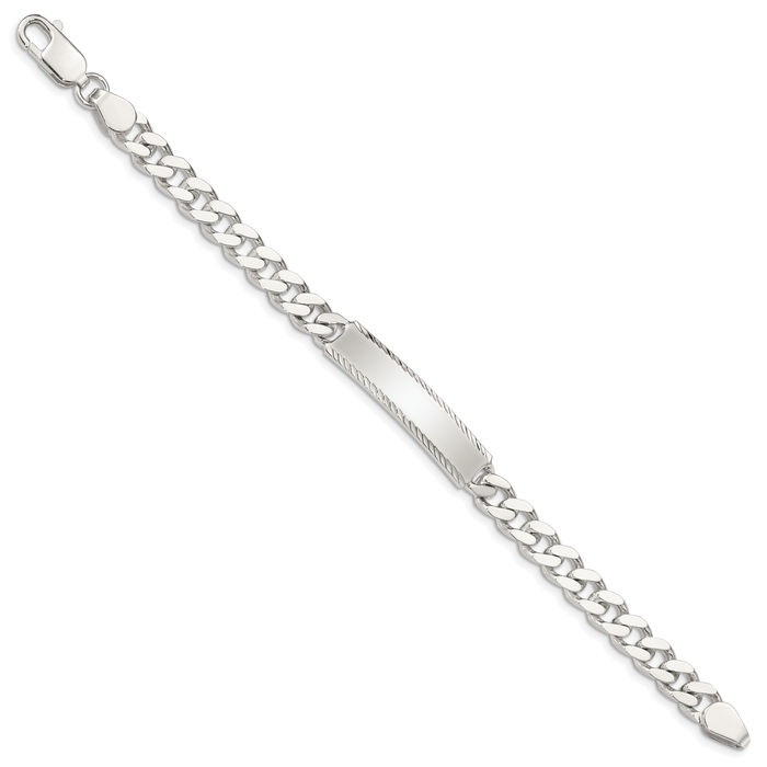 925 Sterling Silver Engraveable Curb Link Name Bar Identification ID Bracelet