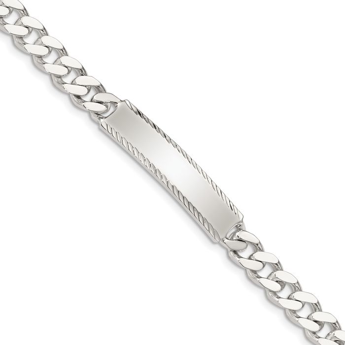 925 Sterling Silver Engraveable Curb Link Name Bar Identification ID Bracelet