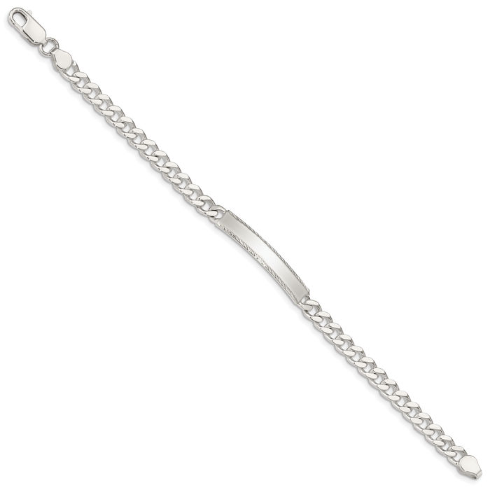 925 Sterling Silver Engraveable Curb Link Name Bar Identification ID Bracelet