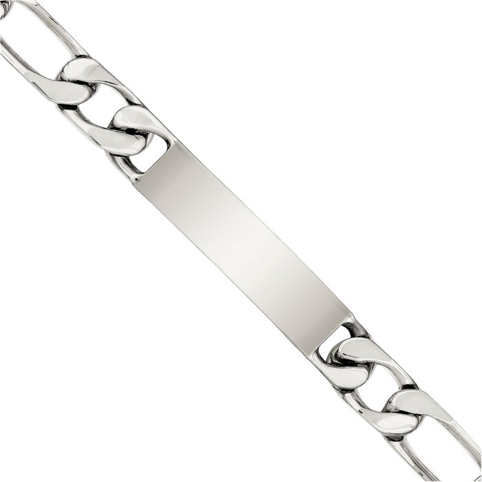 925 Sterling Silver Engraveable Figaro Link Name Bar Identification ID Bracelet