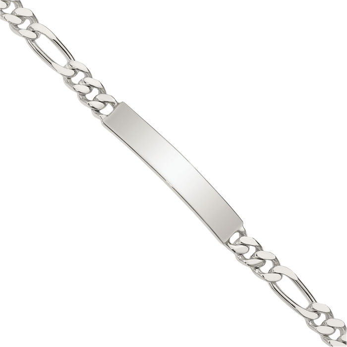 925 Sterling Silver Engraveable Figaro Link Name Bar Identification ID Bracelet