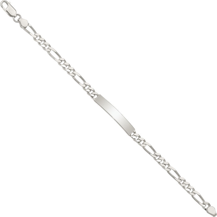 925 Sterling Silver Engraveable Figaro Link Name Bar Identification ID Bracelet