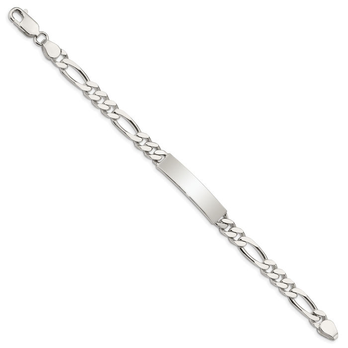 925 Sterling Silver Engraveable Figaro Link Name Bar Identification ID Bracelet