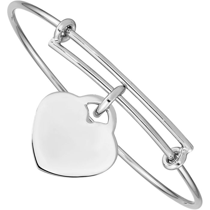 925 Sterling Silver Engraveable Heart Bangle Charm Bracelet