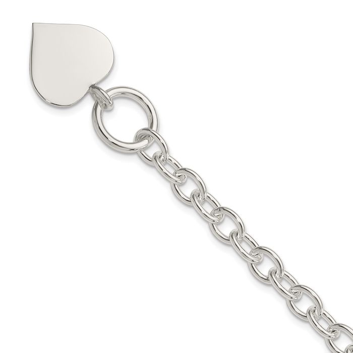 925 Sterling Silver Engraveable Heart Single Link Chain Charm Bracelet