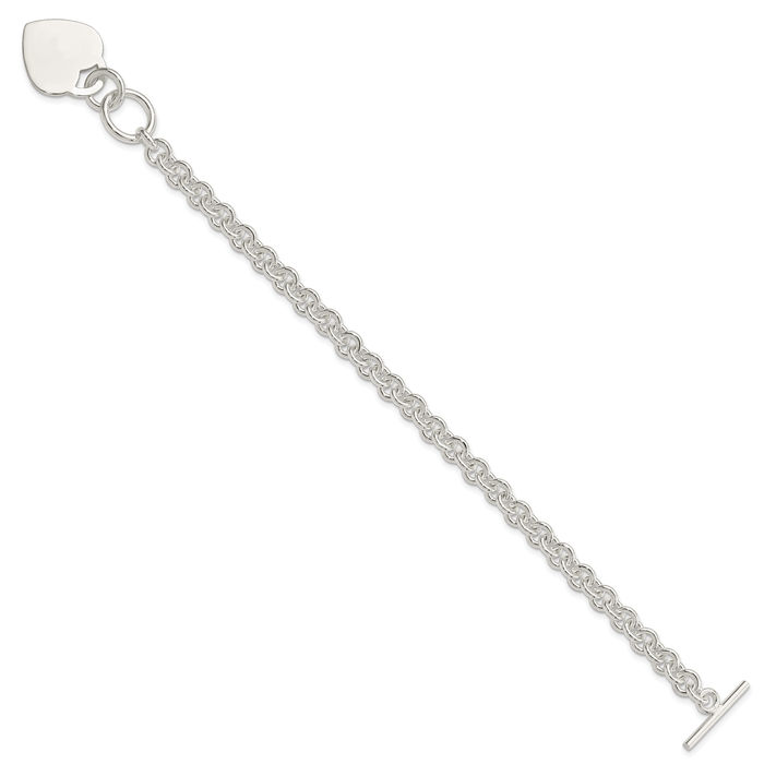 925 Sterling Silver Engraveable Heart Chain Charm Bracelet